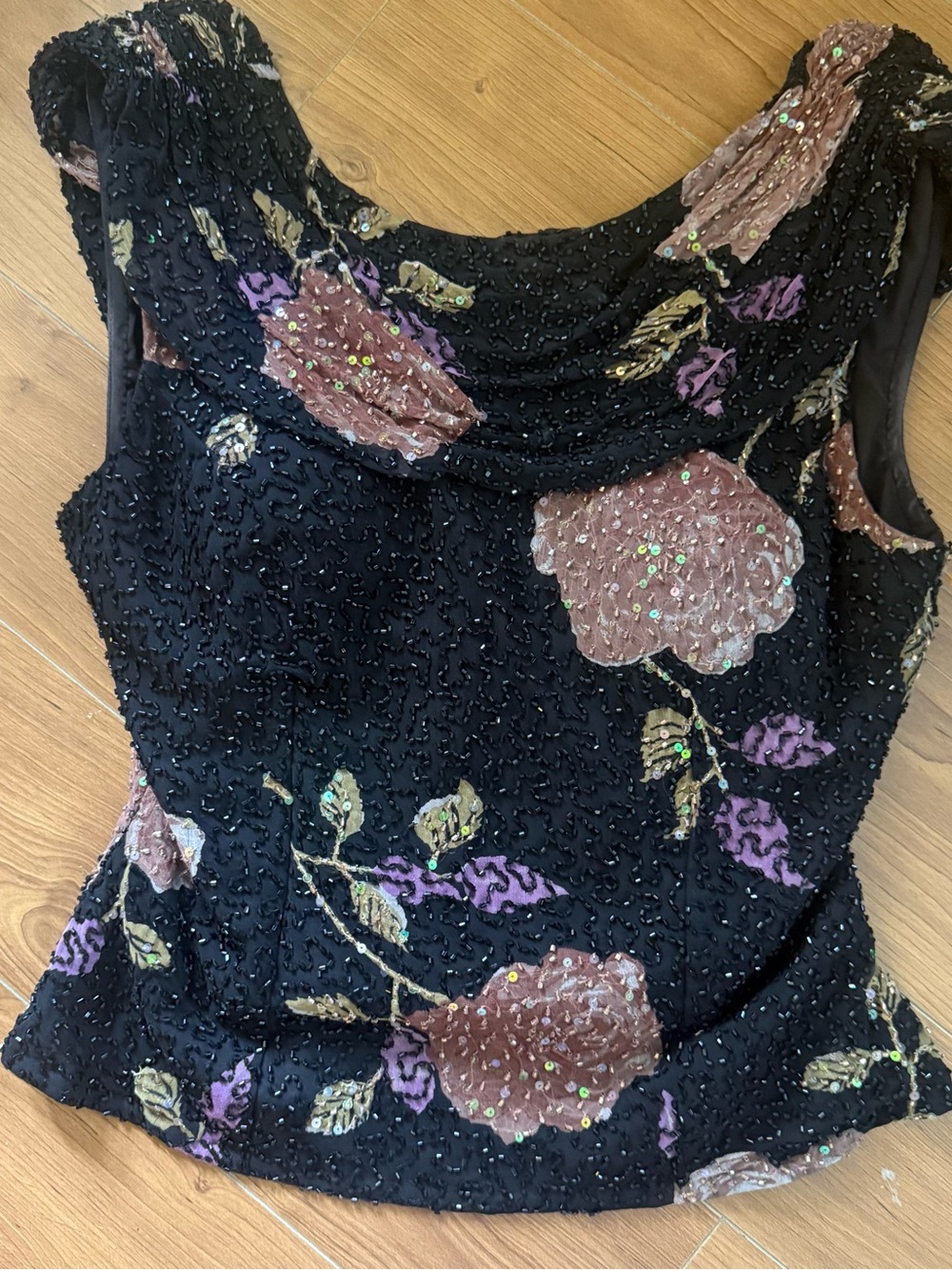 Embellished Black Floral Cowl Neck Camisole